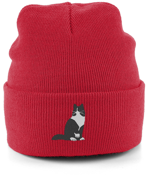 Cat Tuxedo Long Hair Cat Beanie