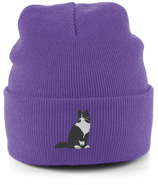 Cat Tuxedo Long Hair Cat Beanie