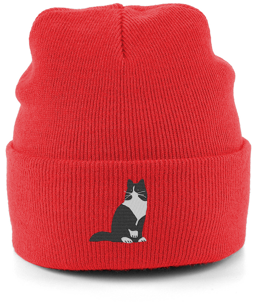Cat Tuxedo Long Hair Cat Beanie