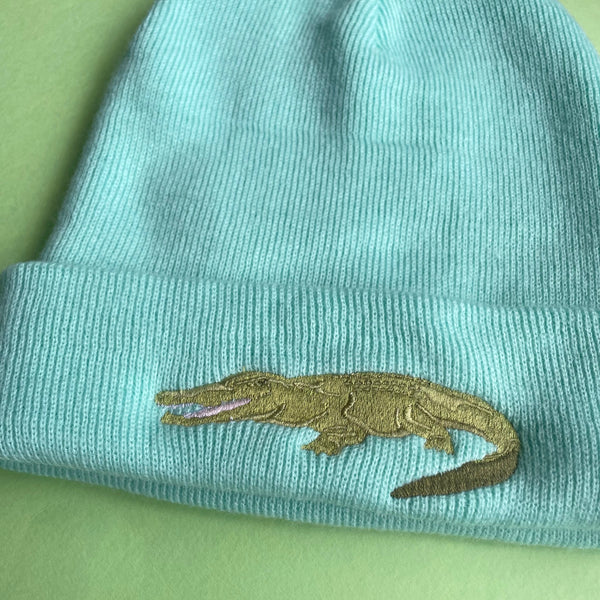 Alligator crocodile embroidered beanie hat, Alligator embroidered by Wonderful World