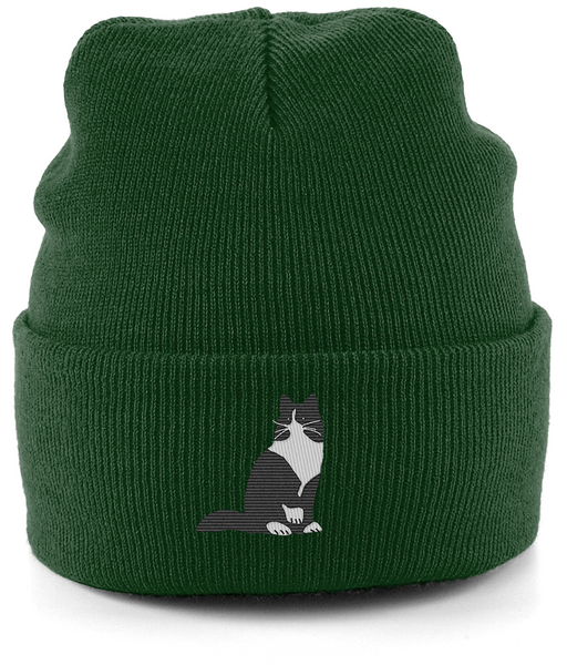 Cat Tuxedo Long Hair Cat Beanie