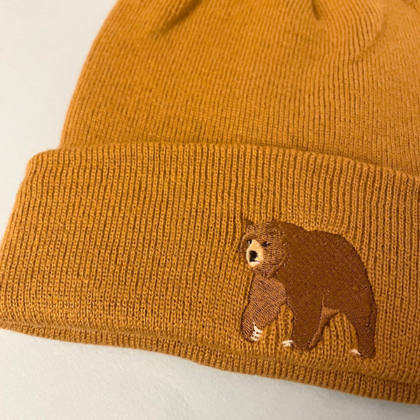 Brown Bear Embroidered Beanie Hat, Brown Bear