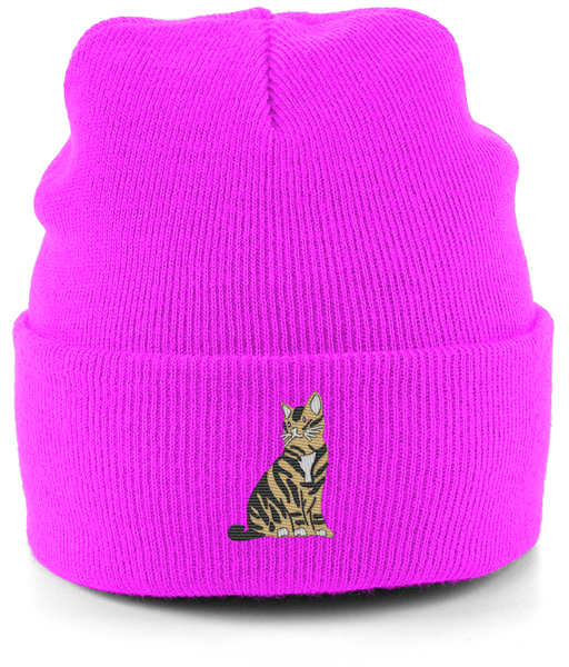 Tabby Cat Embroidered Beanie Hat