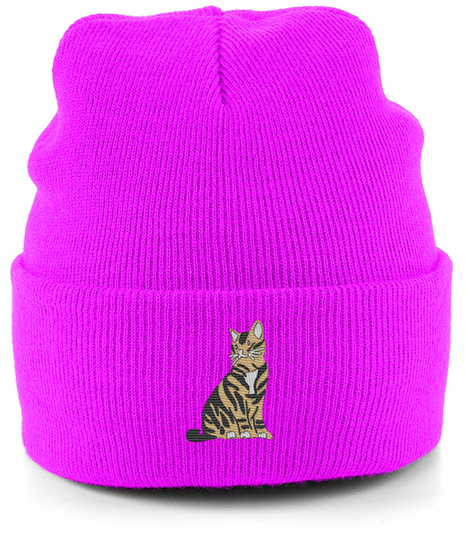 Tabby Cat Embroidered Beanie Hat