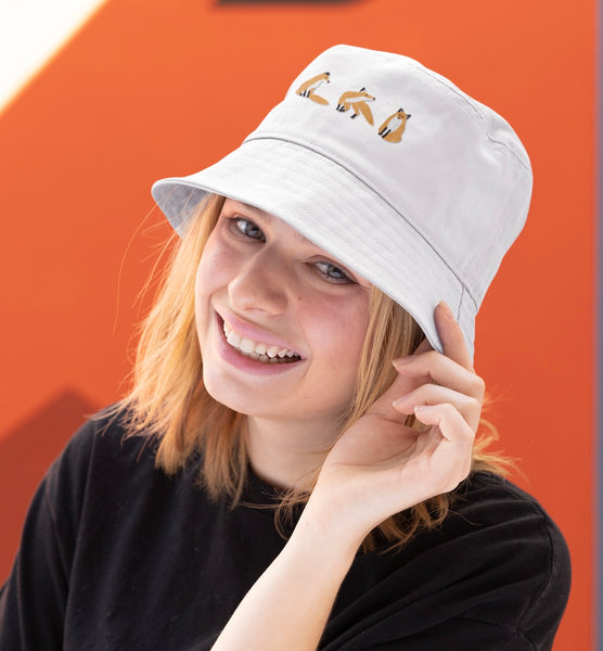 Foxes Embroidered Bucket Hat