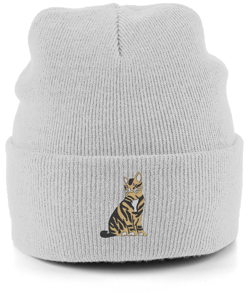 Tabby Cat Embroidered Beanie Hat