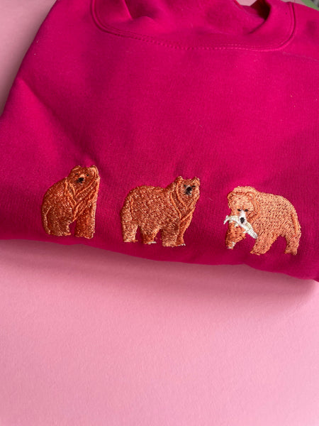 Bears embroidered sweatshirt in Hot Pink, embroidered by Wonderful World