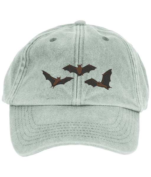 Bat Embroidered Denim Cap in Green