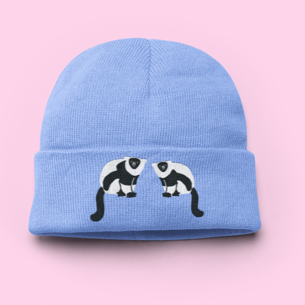 Black and White Ruffed Lemur Beanie