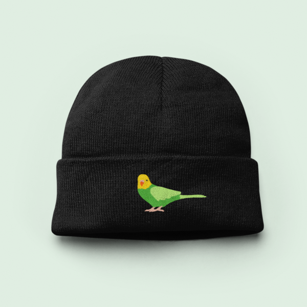 Budgie Beanie Hat, Embroidered Budgie