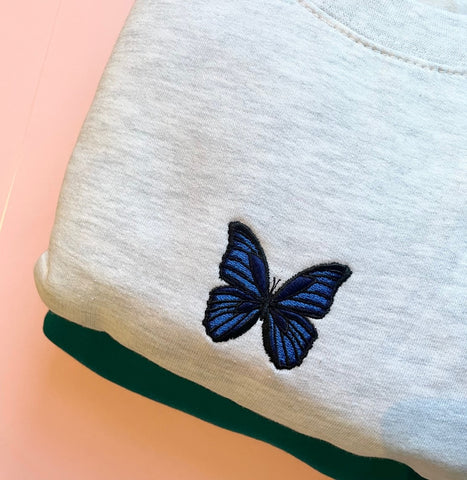 Butterfly Embroidered Jumper, Blue Butterfly, British Blue Butterfly