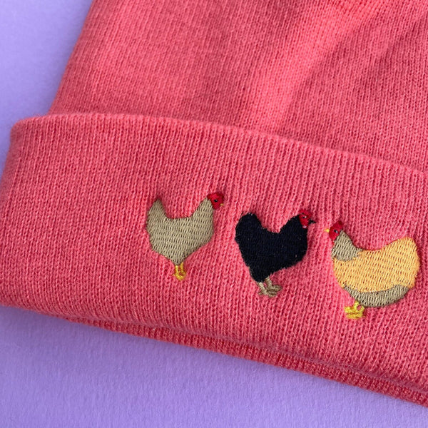 Chicken Embroidered Beanie hat, Chicken Beanie Hat embroidered by Wonderful World