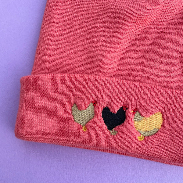 Chicken Embroidered Beanie hat, Chicken Beanie Hat embroidered by Wonderful World