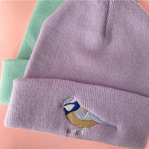 Blue Tit Embroidered Beanie Hat
