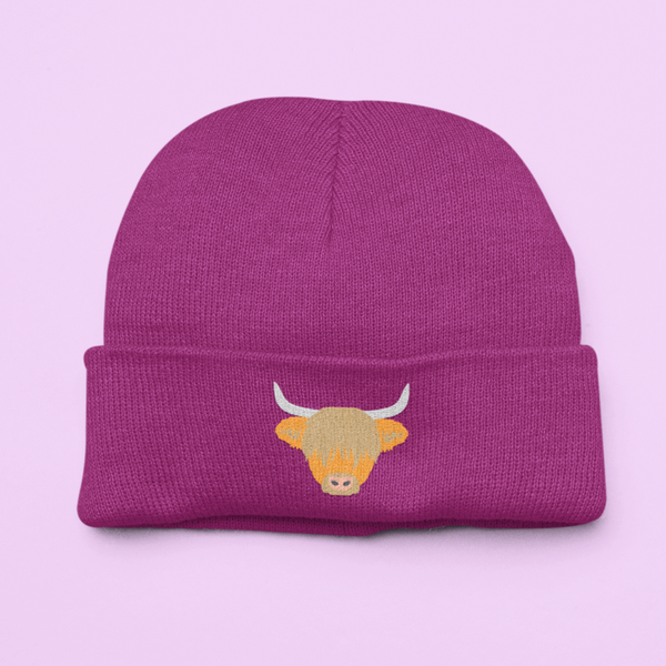 Highland Cow Embroidered Beanie Hat,Highland Cow