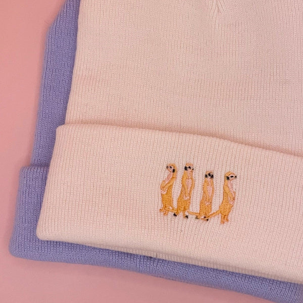 Meerkat Beanie Hat, Embroidered Meerkats, Wonderful World
