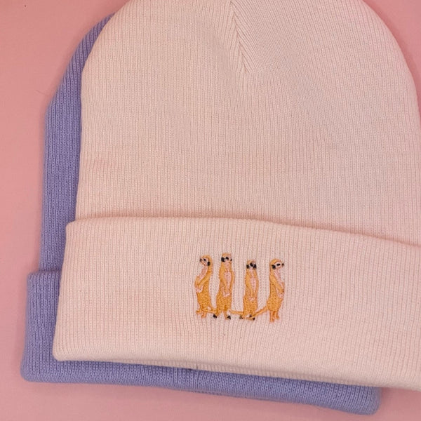 Meerkat Beanie Hat, Embroidered Meerkats, Wonderful World