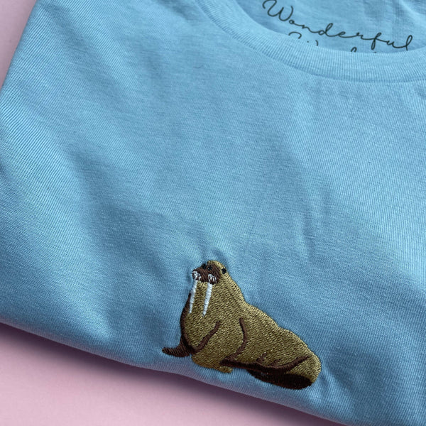 Walrus Embroidered Tshirt, Walrus Tshirt embroidered by Wonderful World