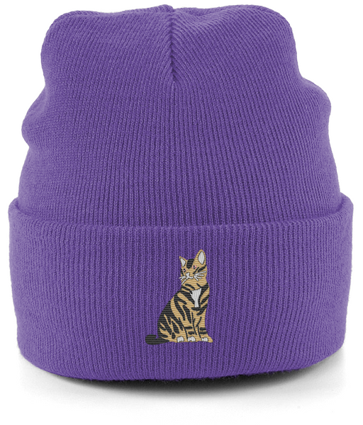 Tabby Cat Embroidered Beanie Hat