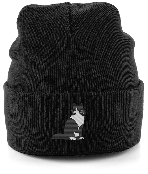 Cat Tuxedo Long Hair Cat Beanie