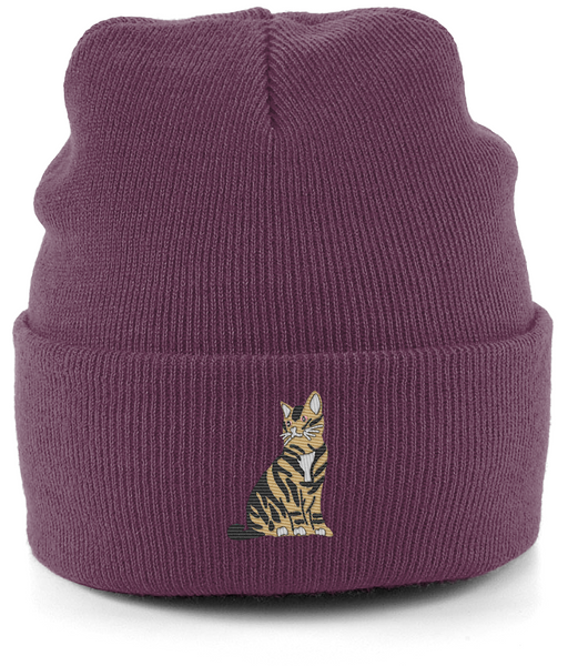 Tabby Cat Embroidered Beanie Hat