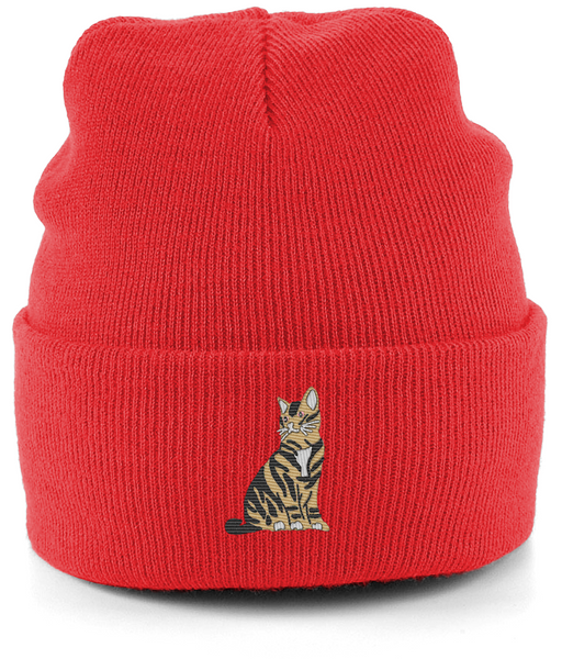 Tabby Cat Embroidered Beanie Hat