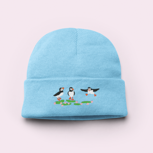 Puffins Embroidered Beanie Hat