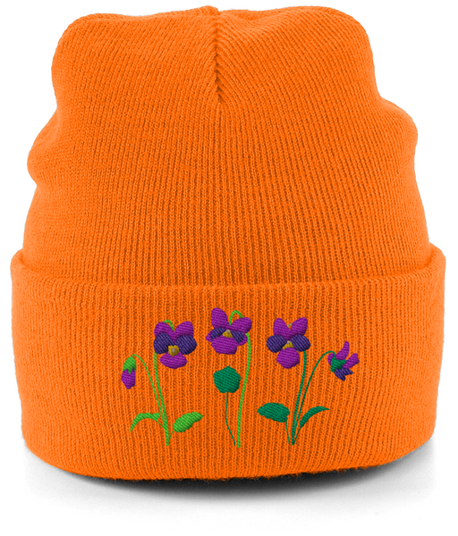Violet embroidered beanie hat
