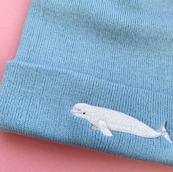 Beluga embroidered beanie hat by Wonderful World, Beluga hat