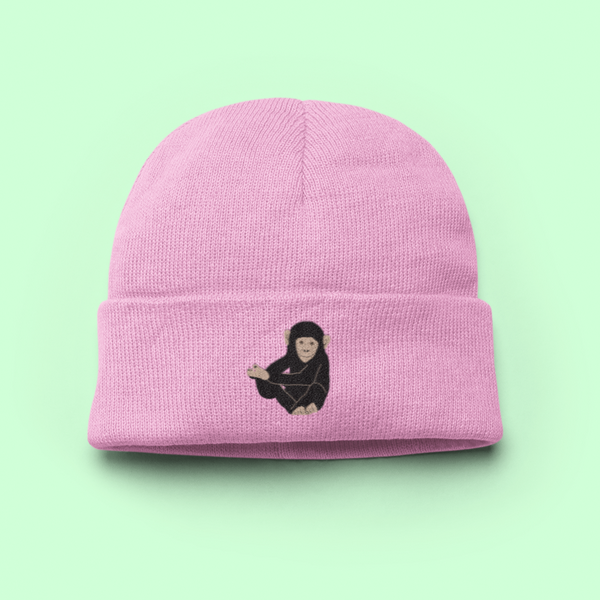 Chimp embroidered beanie hat Wonderful World
