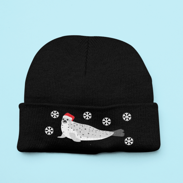Christmas Seal Embroidered Beanie Hat