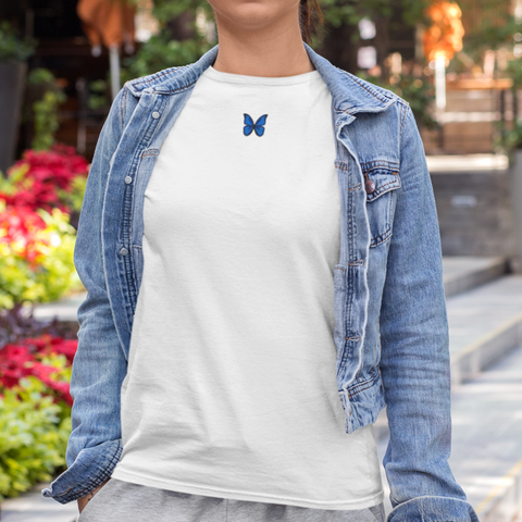 Common Blue butterfly embroidered tshirt by Wonderful World
