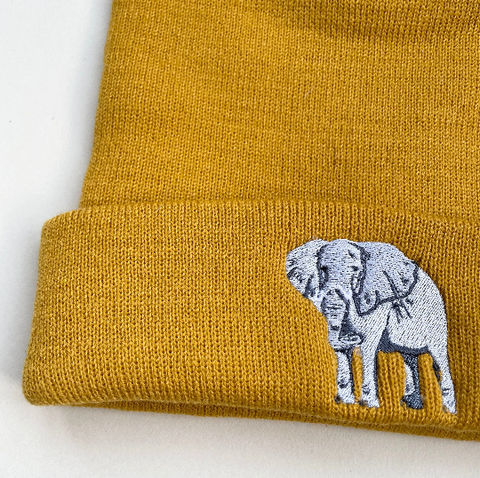 Elephant embroidered beanie hat