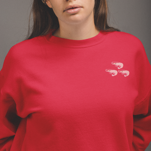 Shrimp Embroidered Red Sweatshirt