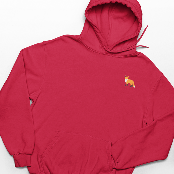 Fox Embroidered Red Hoodie