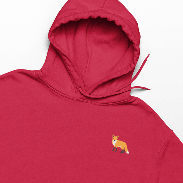 Fox Embroidered Red Hoodie