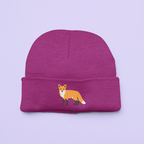 Fox Embroidery Beanie Hat