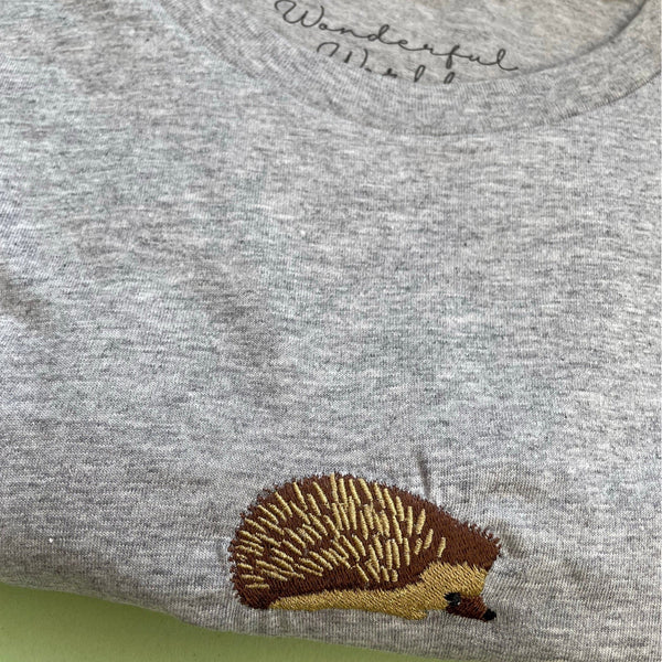 Hedgehog T-shirt, Embroidered Hedgehog T-shirt.