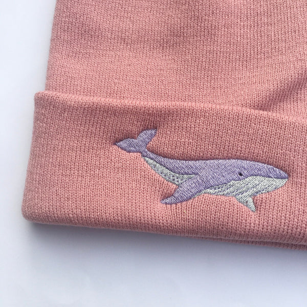Blue Whale Beanie Hat, Embroidered Whale