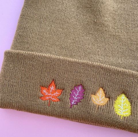 Autumn Leaves hat, Autumn embroidery beanie, Autumn leaves embroidery, Wonderful World
