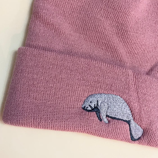 Manatee Embroidered Beanie Hat