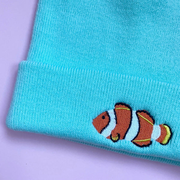 Clownfish Embroidered Beanie Hat, Ocean Embroidery, Wonderful World