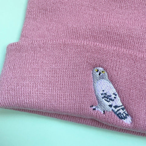 Snowy Owl Embroidered Beanie Hat