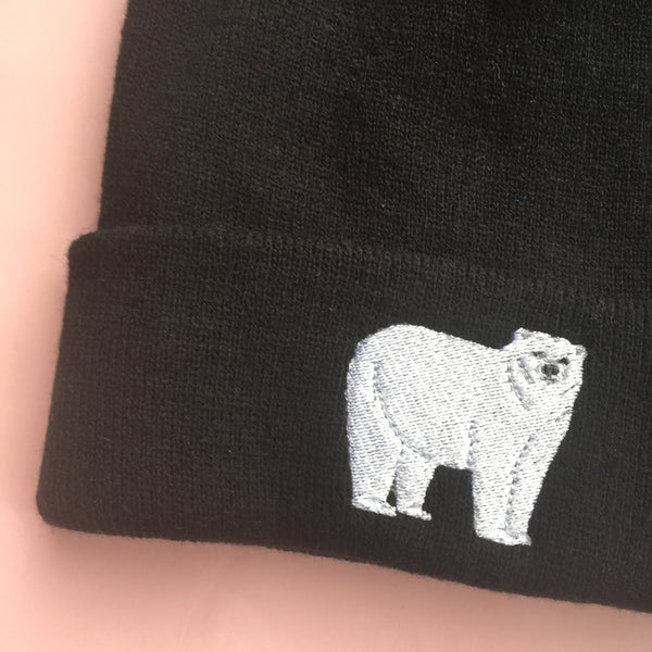 Polar Bear Embroidered Beanie Hat
