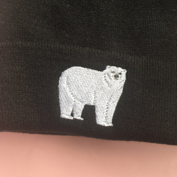 Polar Bear Embroidered Beanie Hat