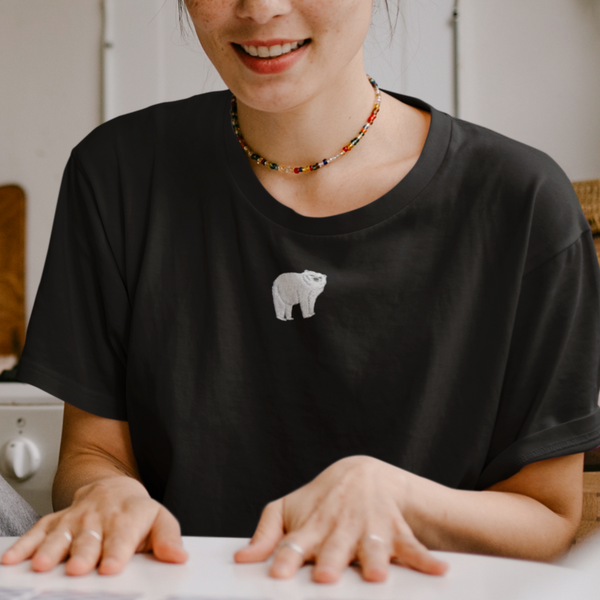 Black Polar bear Tshirt Embroidered Wonderful World UK