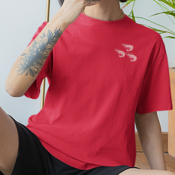 Prawn Shrimp Embroidered Tshirt, Embroidered prawn by Wonderful World