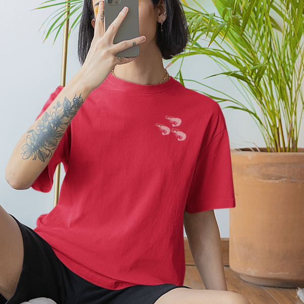 Prawn Embroidered Red Tshirt, Embroidered prawn by Wonderful World