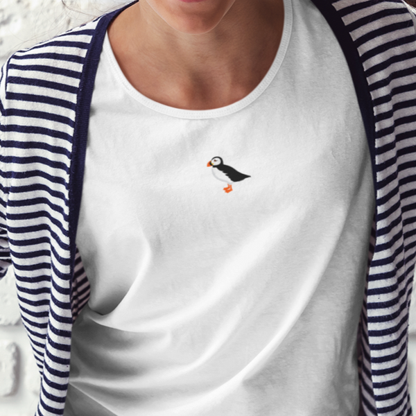 Puffin Embroidered Tshirt, Wonderful World, Puffin, Lundy Island, Tshirt