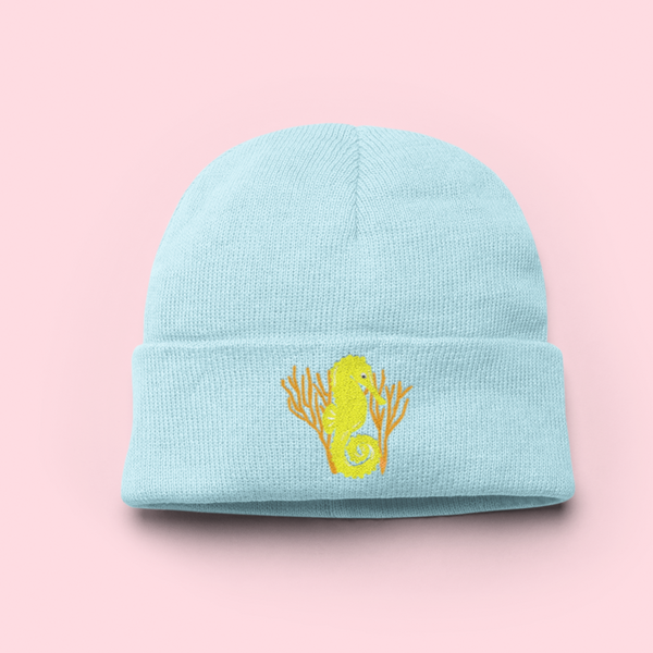 Seahorses Embroidered Beanie Hat
